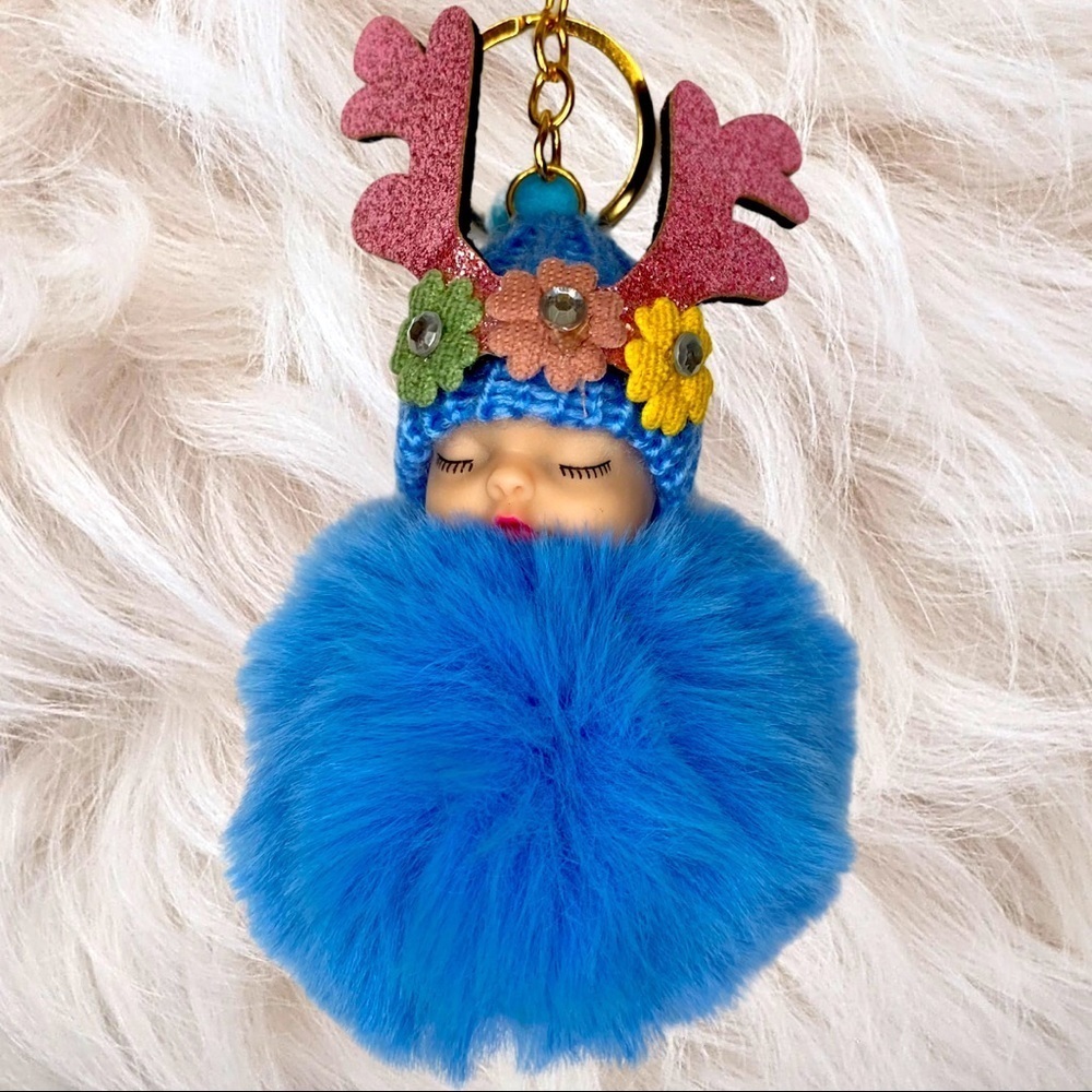 SLEEPY BABY BIG  POMPON  IN BLUE‎ CHARM KEYCHAIN NEW